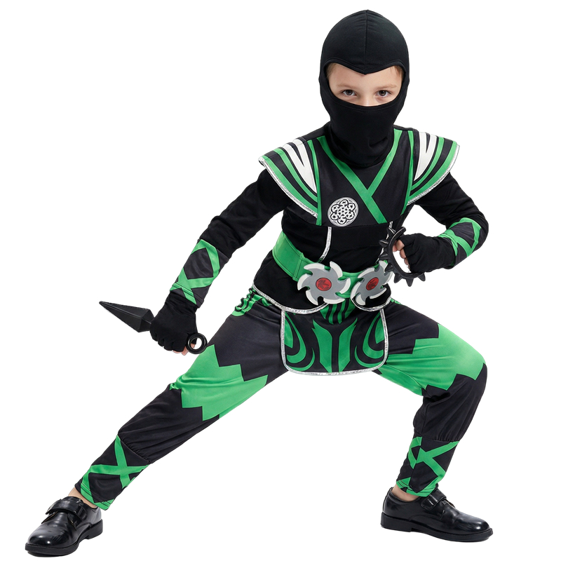 Kids Toys Kit - Japanisches Ninja-Kostüm-Set für Kinder, grünes Samurai-Kostüm