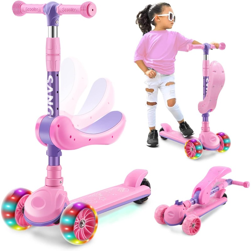 Kids Toys Scooter - 2-in-1-Kick-Scooter für Kinder mit LED-beleuchteten Rädern,